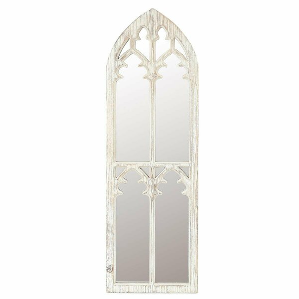 Tapis Rugs LuxenHome Weathered White Wood Cathedral Framed Wall Mirror TA2684049